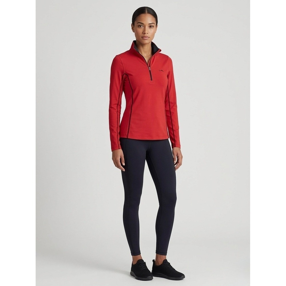 Lauren Ralph Lauren Womens Red Quarter Zip Active Top Long Sleeve Pullover Small